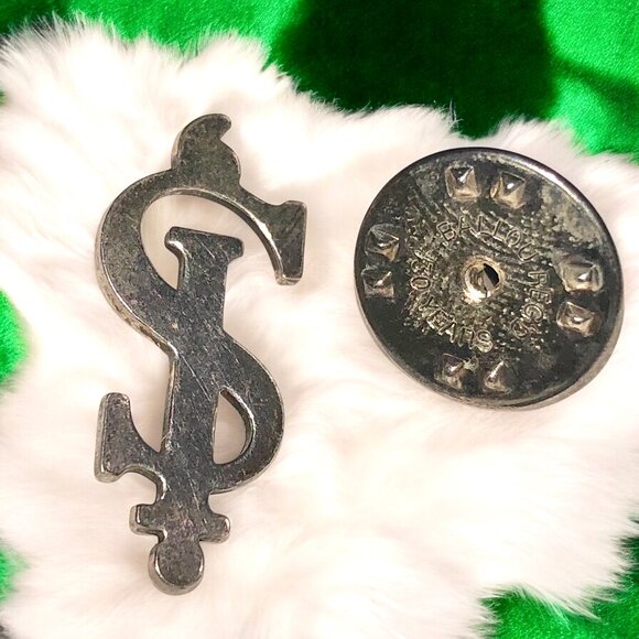 Vintage Sterling Silver Dollar Sign Push Pin Brooch Tie Tack Money Signed Tiny - Picture 2 of 12